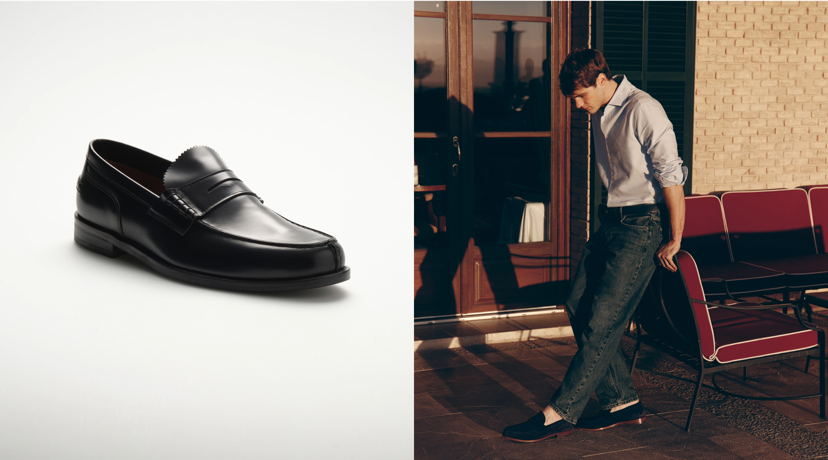 Man in elegant outfit wearing loafers for the season